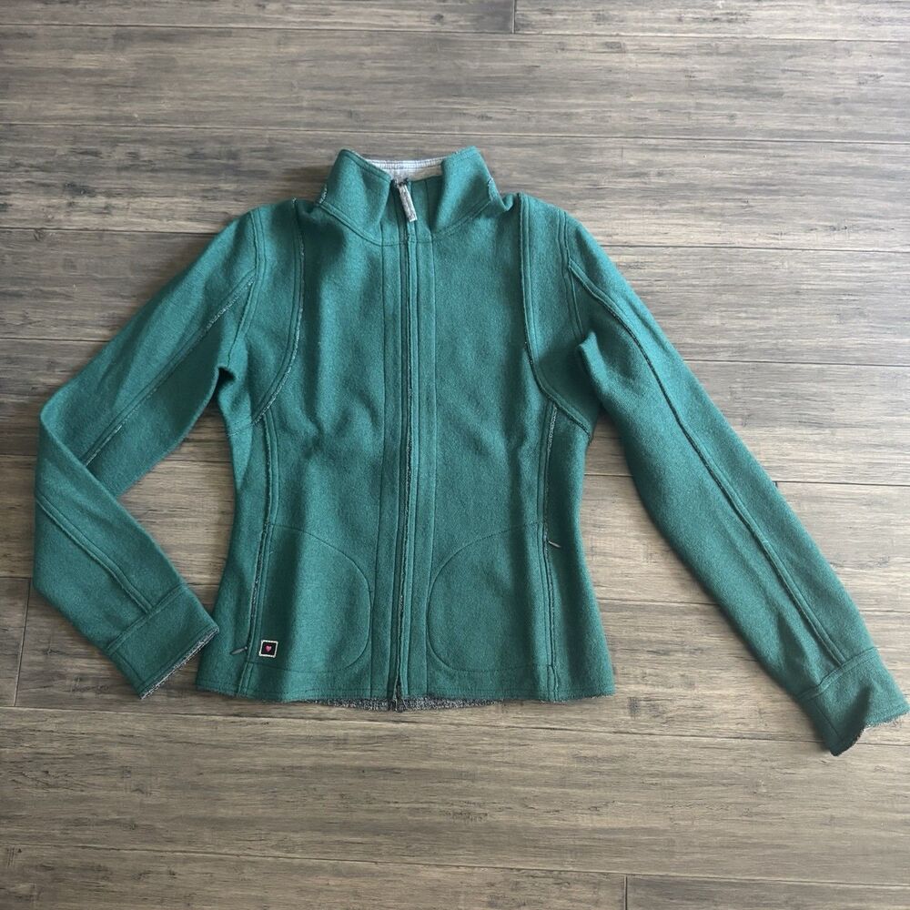 Frauenschuh All 100% Wool Jacket Womens Small Teal Green Coat Zip Up EUC